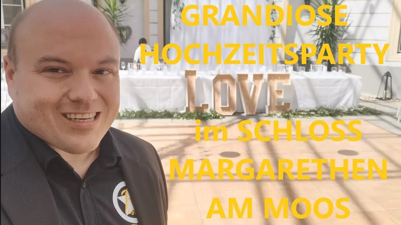 Hochzeits-DJ Rusty vor der Tanzfläche im Schloss Margarethen am Moos, Vorschaubild zum Video